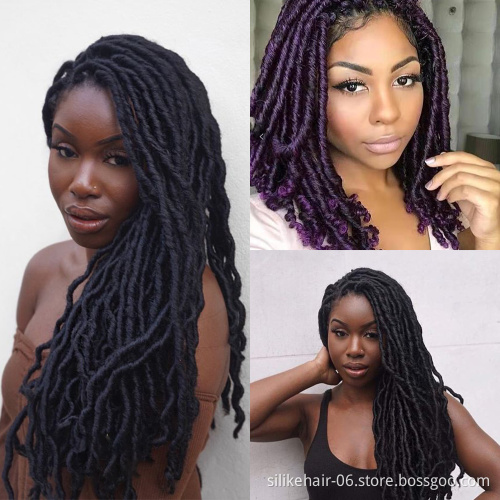 18 inch Black Soft Long Bohemian Locs Women Faux Dreadlocks Braids Goddess Faux Locs Synthetic Crochet Braiding Hair Extensions